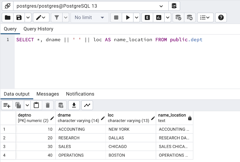 Query tool editable and read-only columns