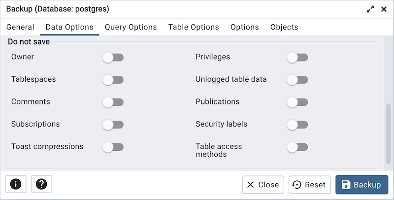 Do not save option on backup dialog