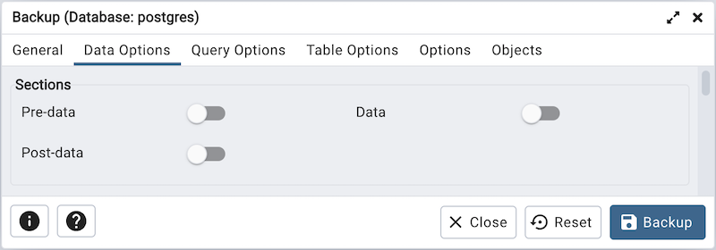 Sections option on backup dialog