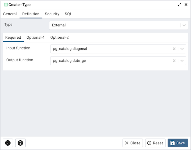 Type dialog external section