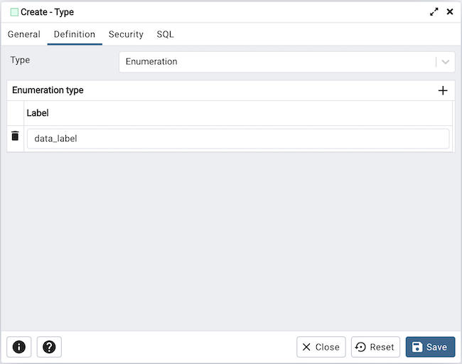 Type dialog enumeration section