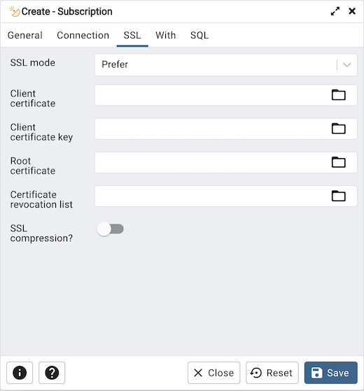 Subscription dialog ssl tab