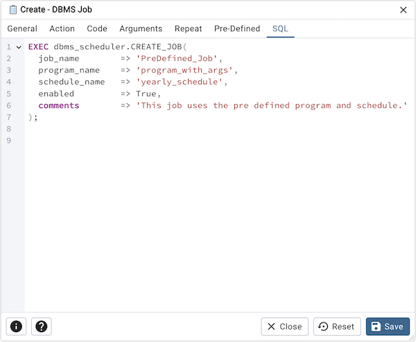 DBMS Job dialog sql tab