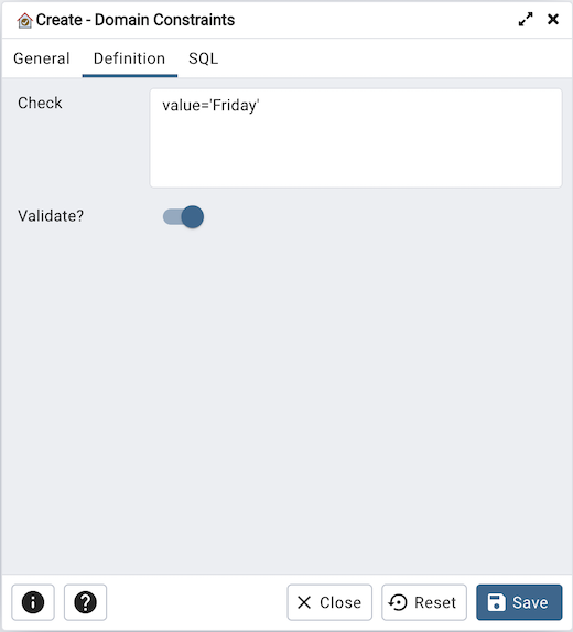 Domain constraint dialog general tab