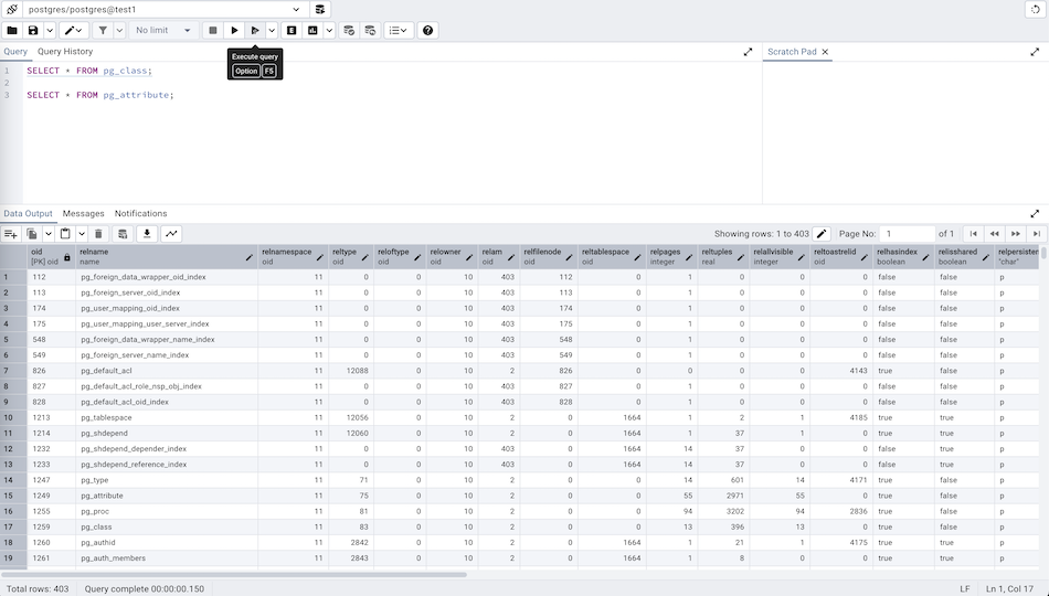 Query tool execute query section