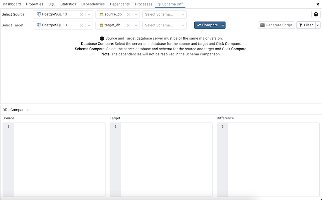 schema diff dialog