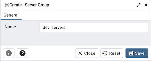 Server group dialog