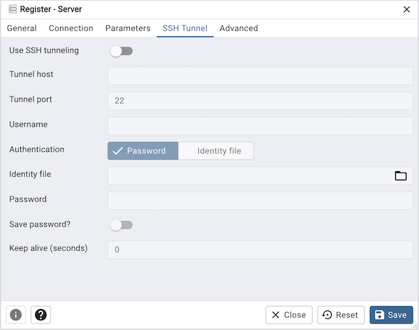 Server dialog ssh tunnel tab