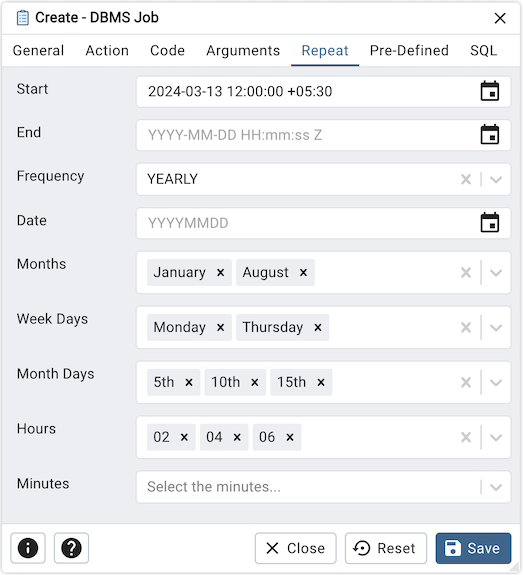 DBMS Job dialog repeat tab