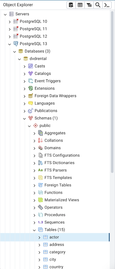 object explorer panel