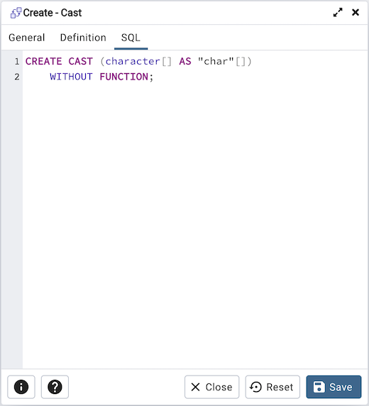 Cast dialog sql tab