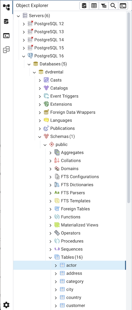 object explorer panel