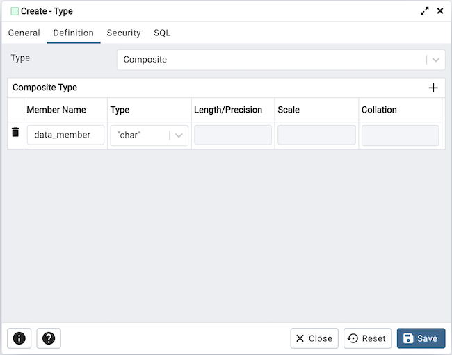 Type dialog composite section