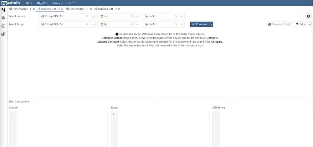 schema diff workspace